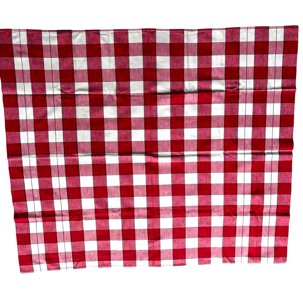 Vintage Tablecloth red & white plaid table topper homespun farmhouse FLAWS - Picture 6 of 8
